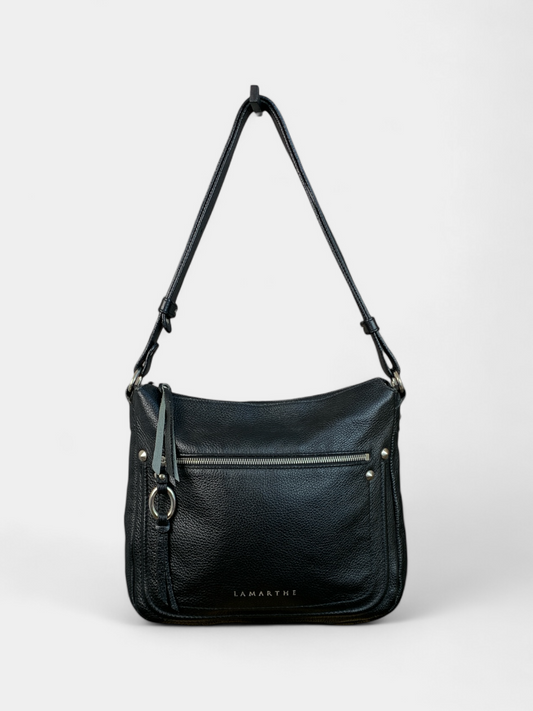 Sac bandoulière en cuir noir, Lamarthe