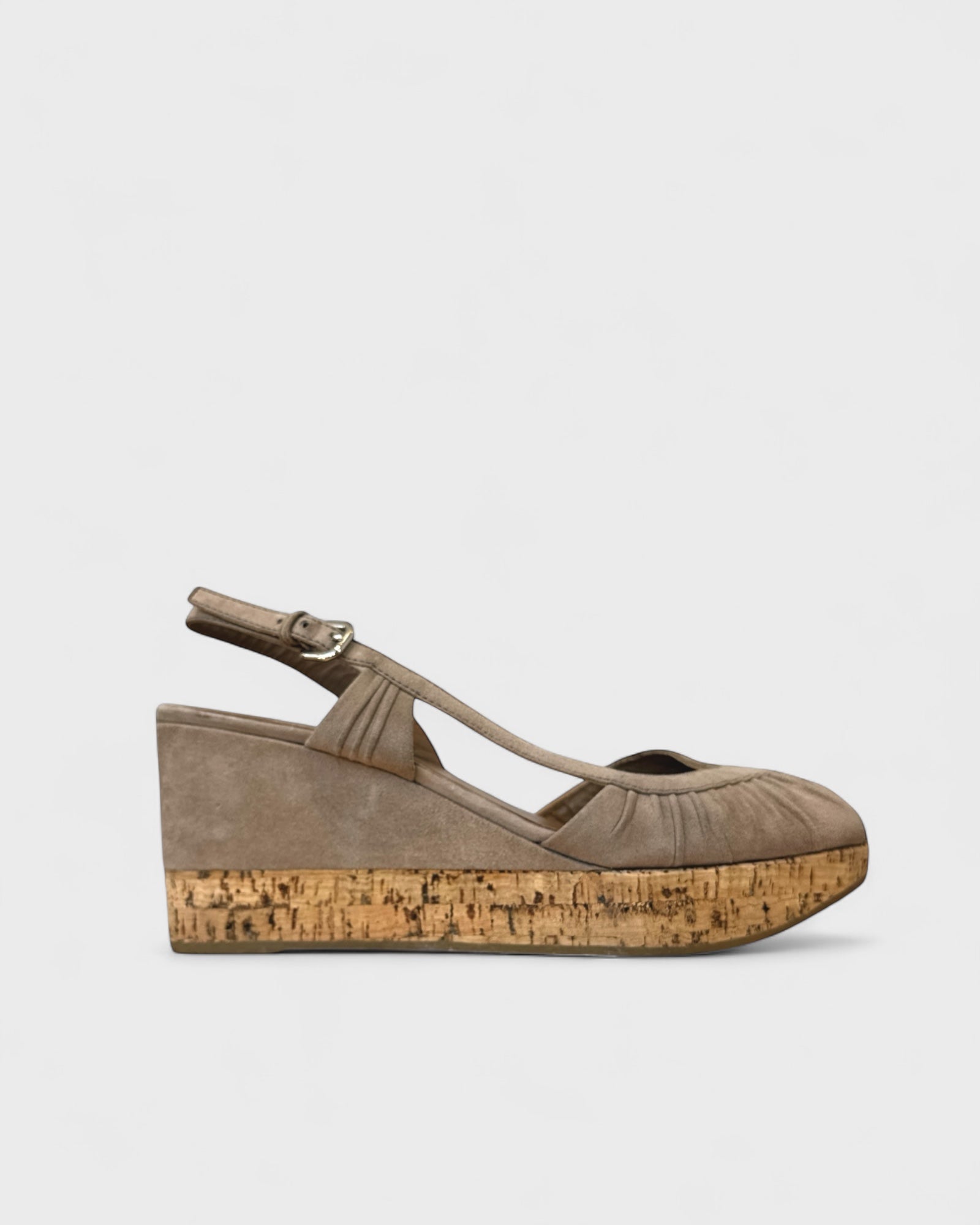 Sandales compensées en daim - Prada - 38