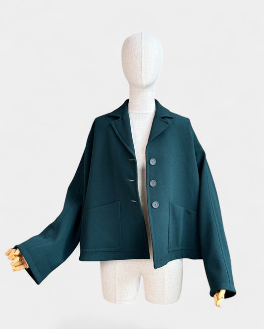 Veste en crêpe vert foncé , S Liviana Conti